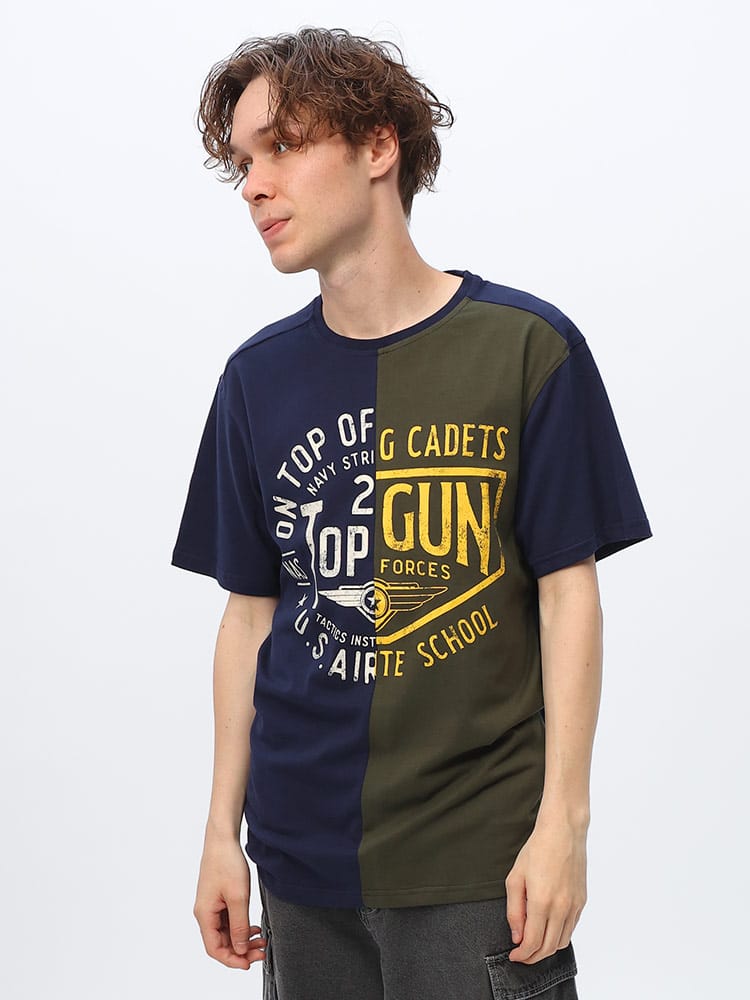 TOPGUN (トップガン) フロント切替 BIGロゴ クルーネック 半袖 Ｔシャツ TGM2314