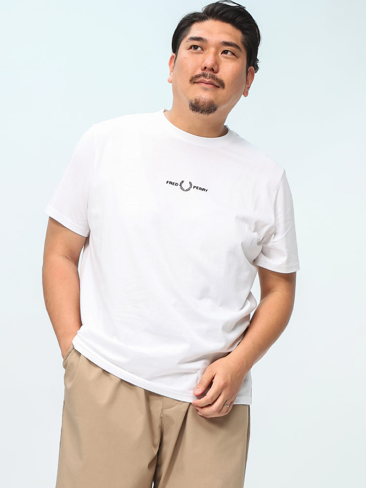 半袖 Tシャツ コットン100％ センターロゴ刺繍 クルーネック トップス ポロシャツ 大きいサイズ メンズ