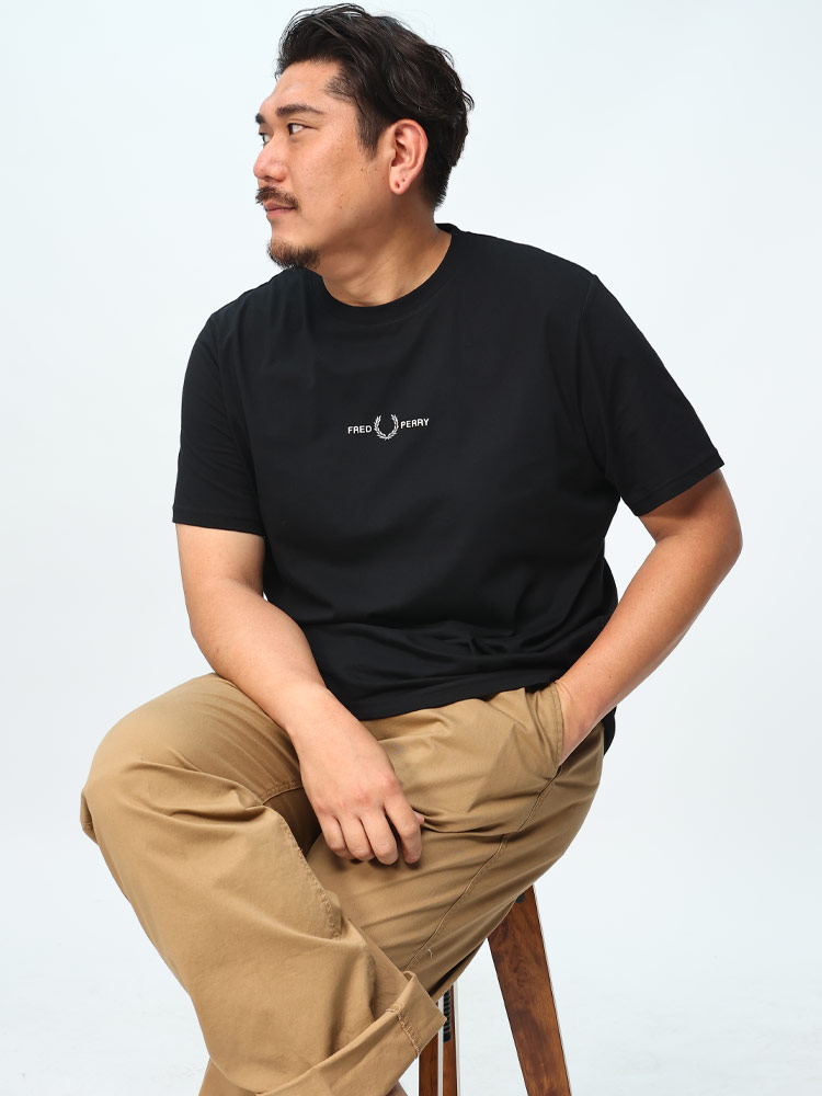 半袖 Tシャツ コットン100％ センターロゴ刺繍 クルーネック トップス ポロシャツ 大きいサイズ メンズ