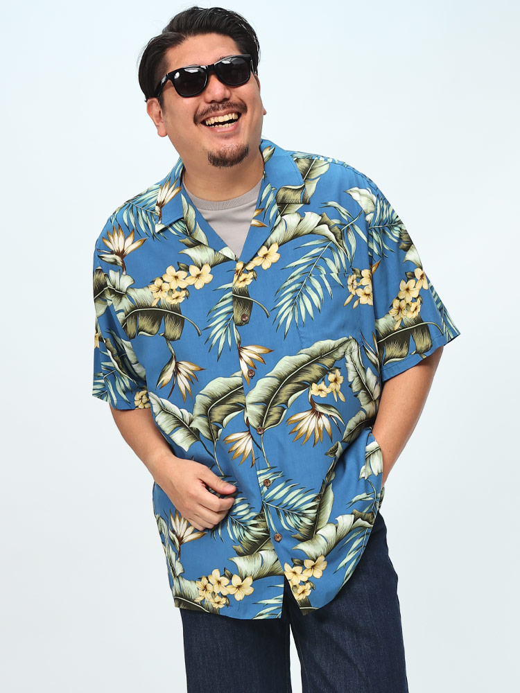 アロハシャツ MADE IN HAWAII ハワイアンシャツ プルメリア 花柄 リーフ 半袖 シャツ