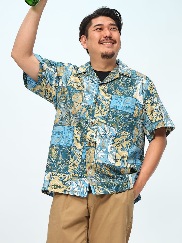 アロハシャツ MADE IN HAWAII コットン100％ 総柄 オープンカラー トップス 大きいサイズ メンズ