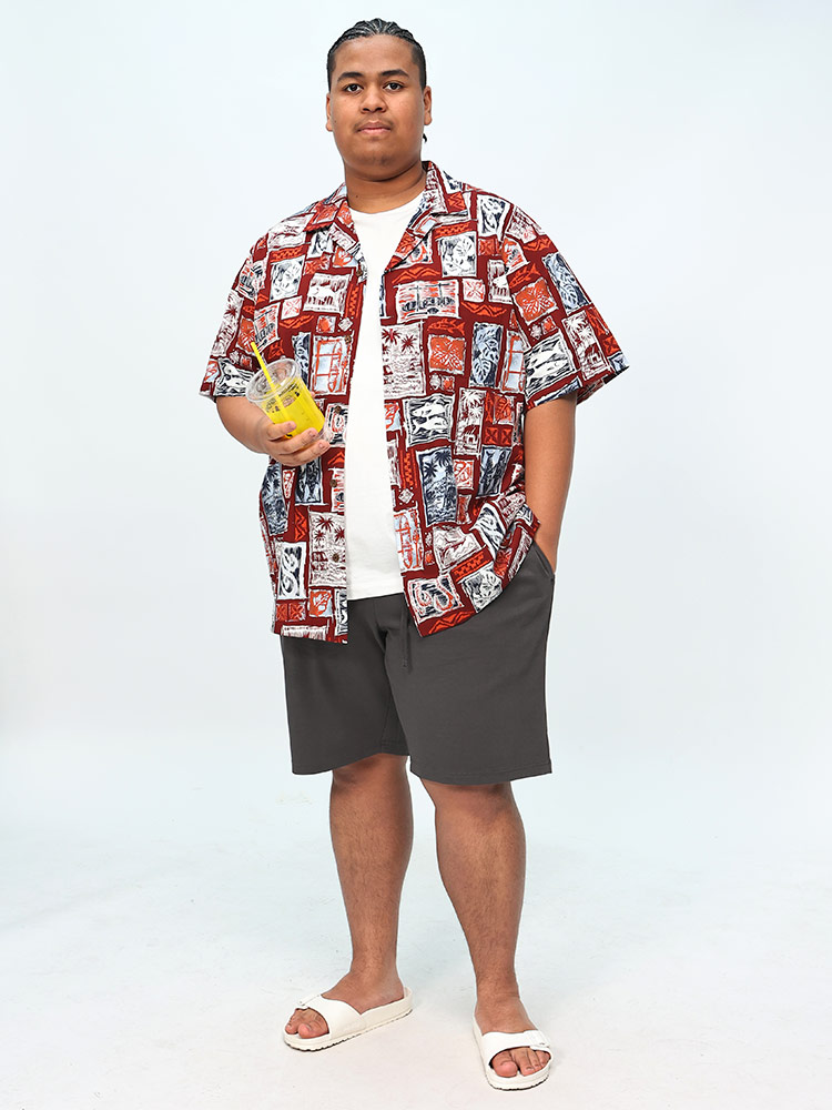 アロハシャツ MADE IN HAWAII コットン100％ 総柄 オープンカラー