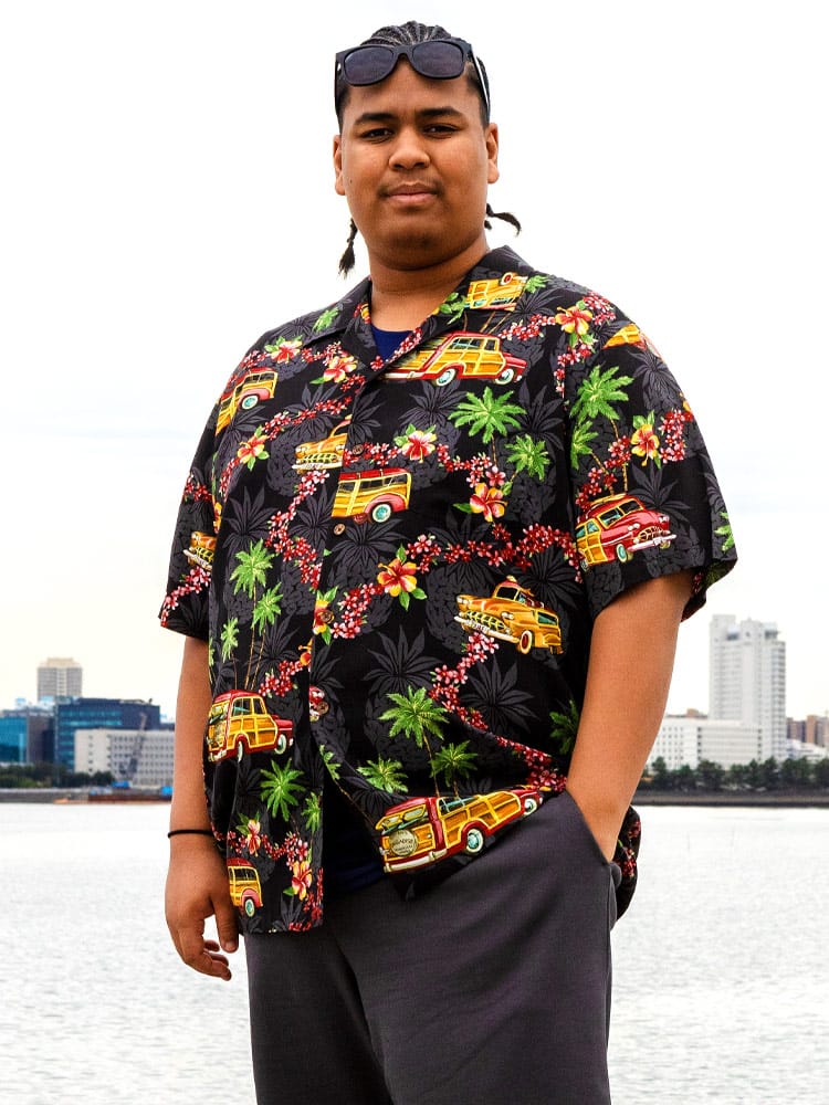 アロハシャツ MADE IN HAWAII レーヨン100％ クラシックカー オープンカラー トップス 大きいサイズ メンズ