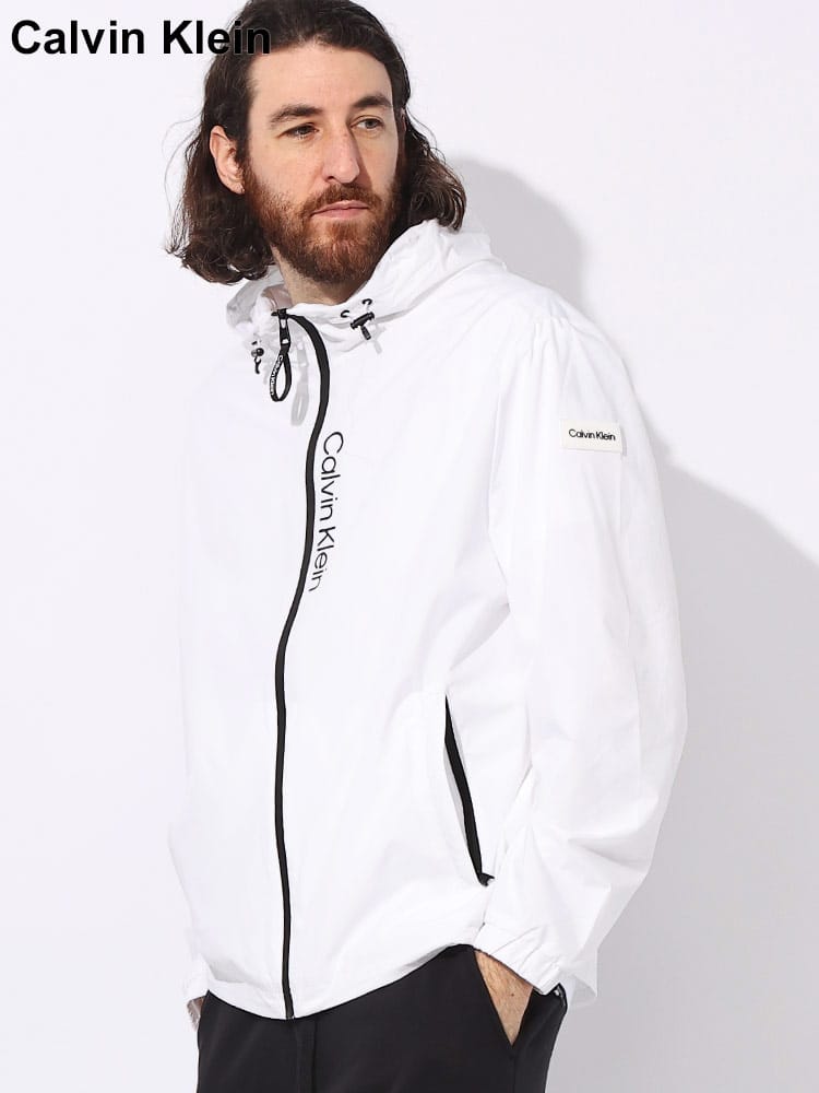 Calvin Klein (カルバンクライン) ストレッチ 裏メッシュ 縦ロゴ フルジップ ライトジャケット