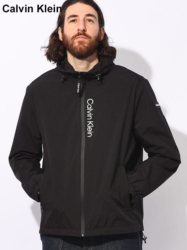 Calvin Klein (カルバンクライン) ストレッチ 裏メッシュ 縦ロゴ フルジップ ライトジャケット