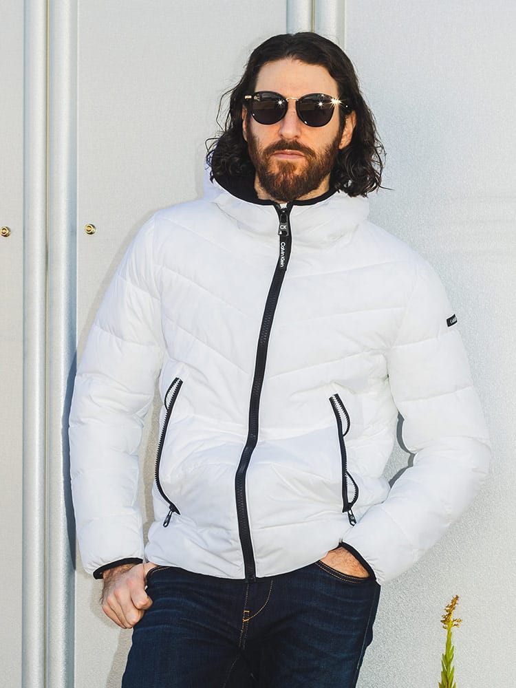 Calvin Klein (カルバンクライン) メンズ アウター ジャケット 中綿 袖ロゴ フルジップ ボアフード付 ブルゾン CKCM155201W4