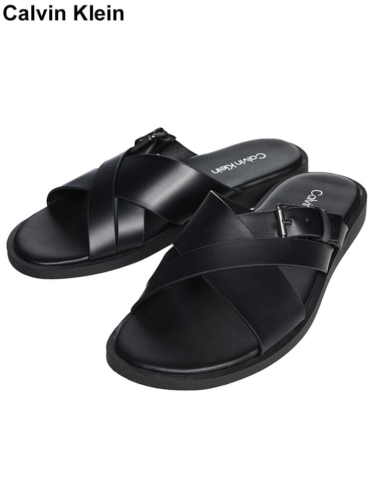 Calvin Klein (カルバンクライン) バックル留め クロスストラップ フラットサンダル CKCMELON メンズ