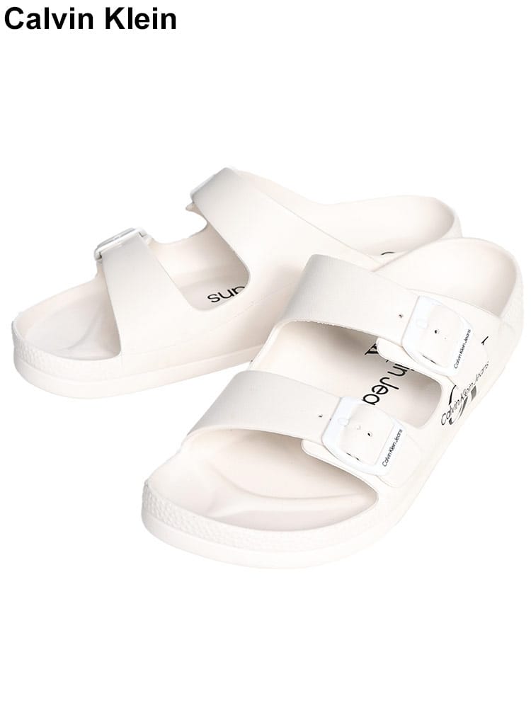 Calvin Klein (カルバンクライン) ダブルバックル留め ロゴ スライドサンダル CKCMZION メンズ