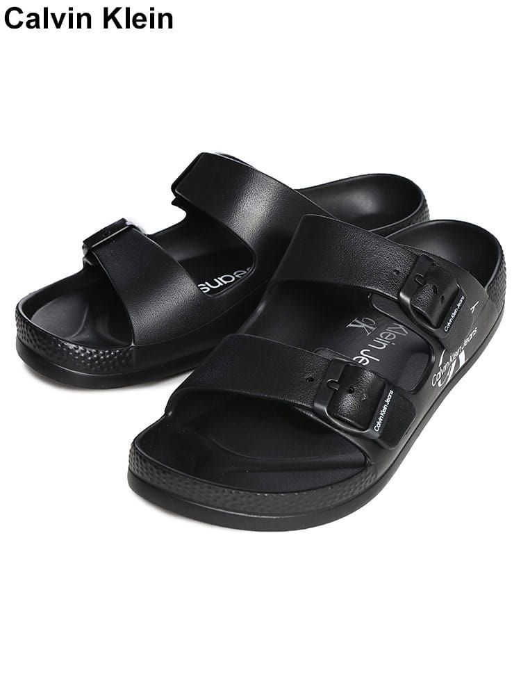 Calvin Klein (カルバンクライン) ダブルバックル留め ロゴ スライドサンダル CKCMZION メンズ