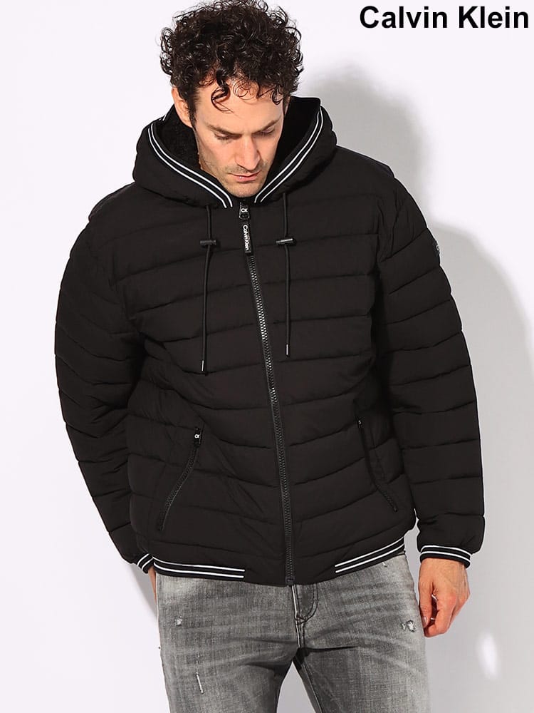 Calvin Klein (カルバンクライン) メンズ アウター ジャケット 中綿 ブルゾン ラインアクセント ボアフード付 CKCM155956W4