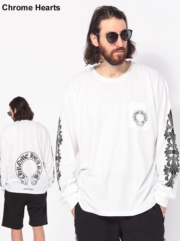 Chrome Hearts (クロムハーツ) プリント クルーネック 長袖 Tシャツ CHLSTEE2 メンズ