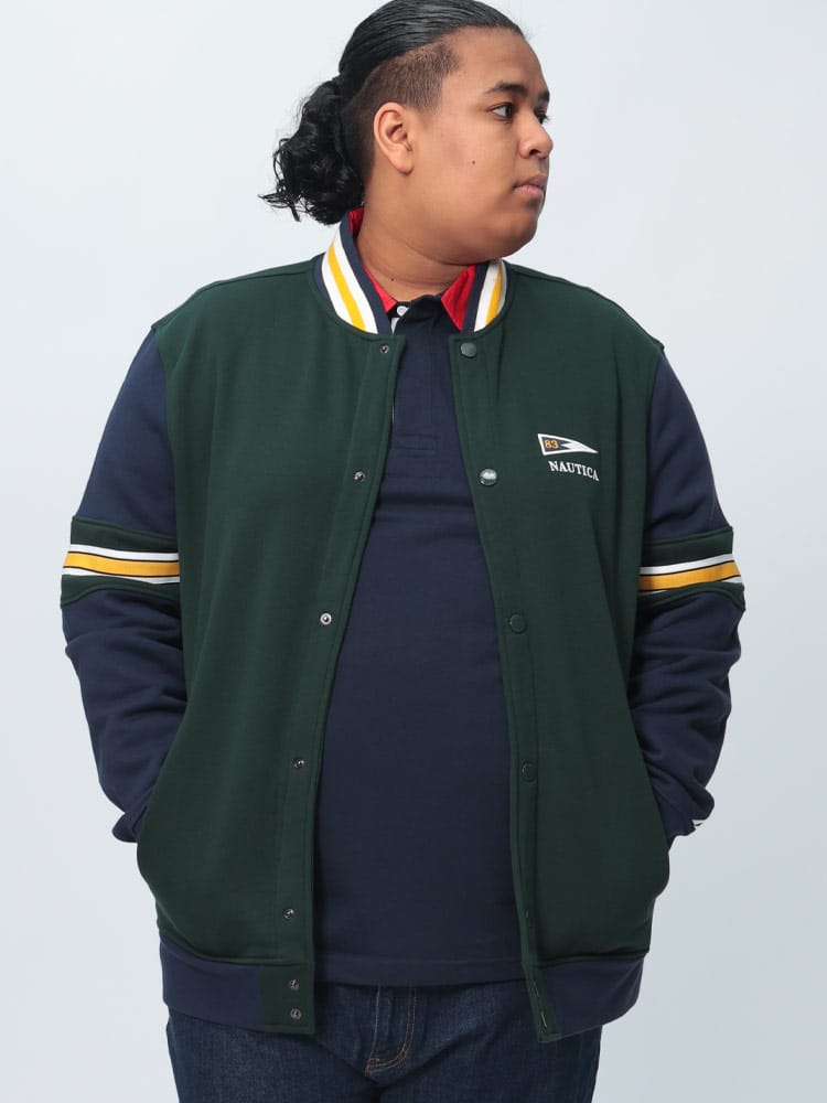 ボンバー ジャケット 裏起毛 ライン アウター スウェット ボタン 秋冬 大きいサイズ メンズ