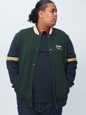 ボンバージャケット スウェット スタジャン ロゴ刺繍 アウター ボタン 秋冬 大きいサイズ メンズ