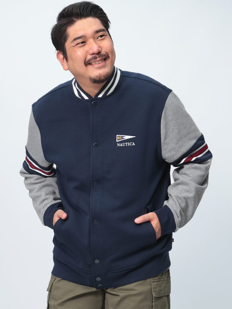 ボンバー ジャケット 裏起毛 ライン アウター スウェット ボタン 秋冬 大きいサイズ メンズ