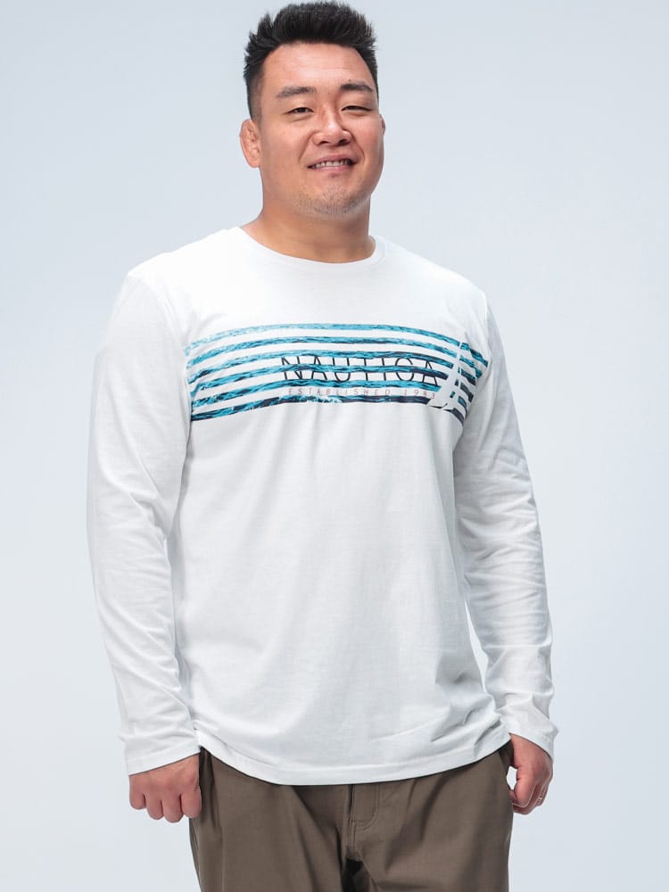 長袖 Tシャツ ラインロゴ クルーネック  GRAPHIC TEE DP トップス ロンT プリント 大きいサイズ メンズ