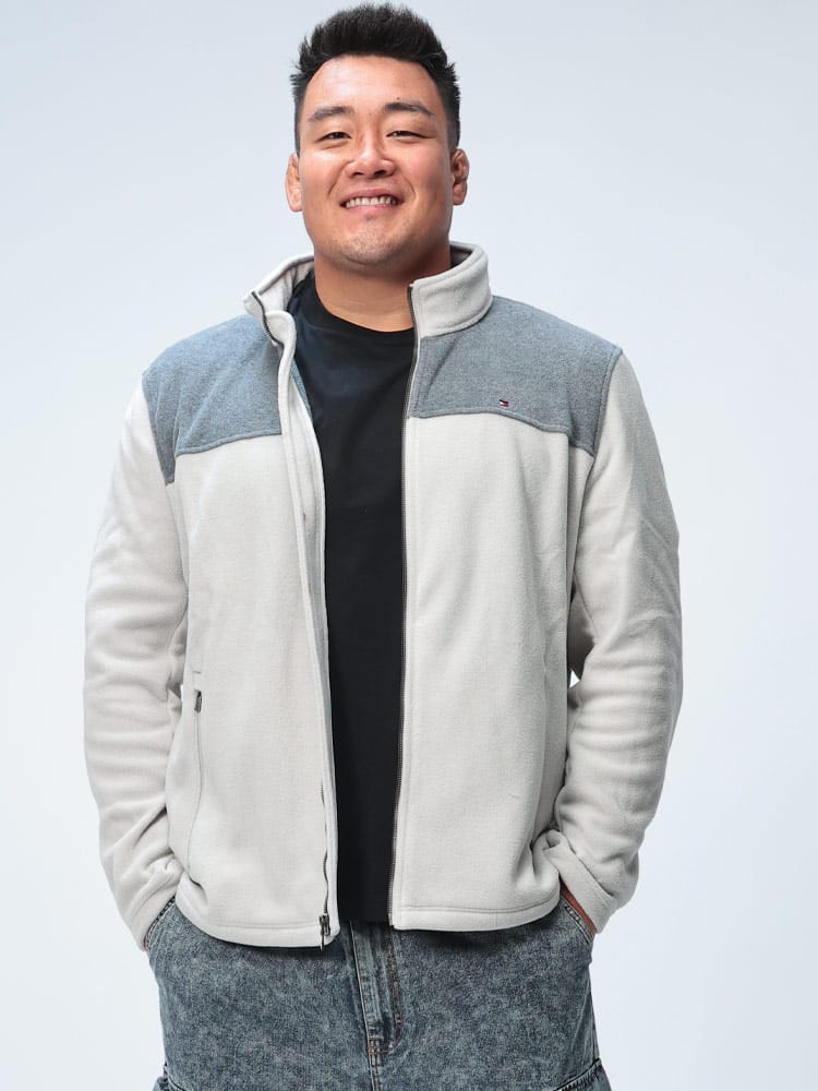 フリース ジャケット スタンド 切り替え  MIXED MEDIA FLEECE STAND COLLAR JACKE アウター ブルゾン ジップ 秋冬 大きいサイズ メンズ