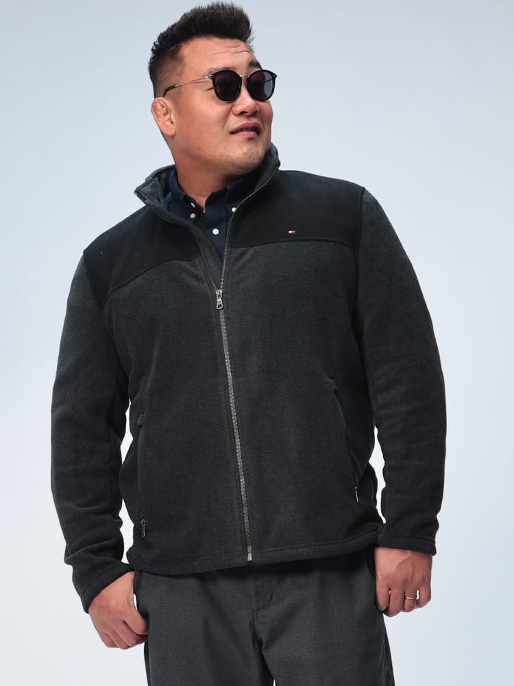 フリース ジャケット スタンド 切り替え  MIXED MEDIA FLEECE STAND COLLAR JACKE アウター ブルゾン ジップ 秋冬 大きいサイズ メンズ