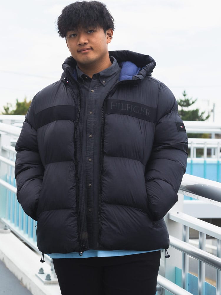 中綿 ジャケット ロゴライン フルジップ NEW GHOST PRINT アウター ブルゾン フード 防寒 秋冬 大きいサイズ メンズ