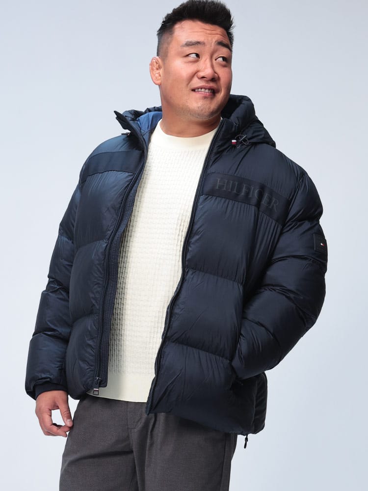 中綿 ジャケット ロゴライン フルジップ NEW GHOST PRINT アウター ブルゾン フード 防寒 秋冬 大きいサイズ メンズ