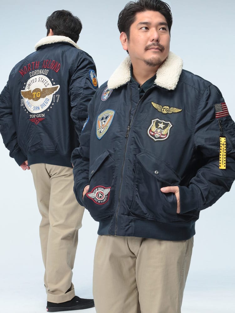 ナイロンジャケット ファー着脱 刺繍パッチ コロナド アウター ブルゾン 中綿 MA-1 ボンバージャケット 大きいサイズ メンズ