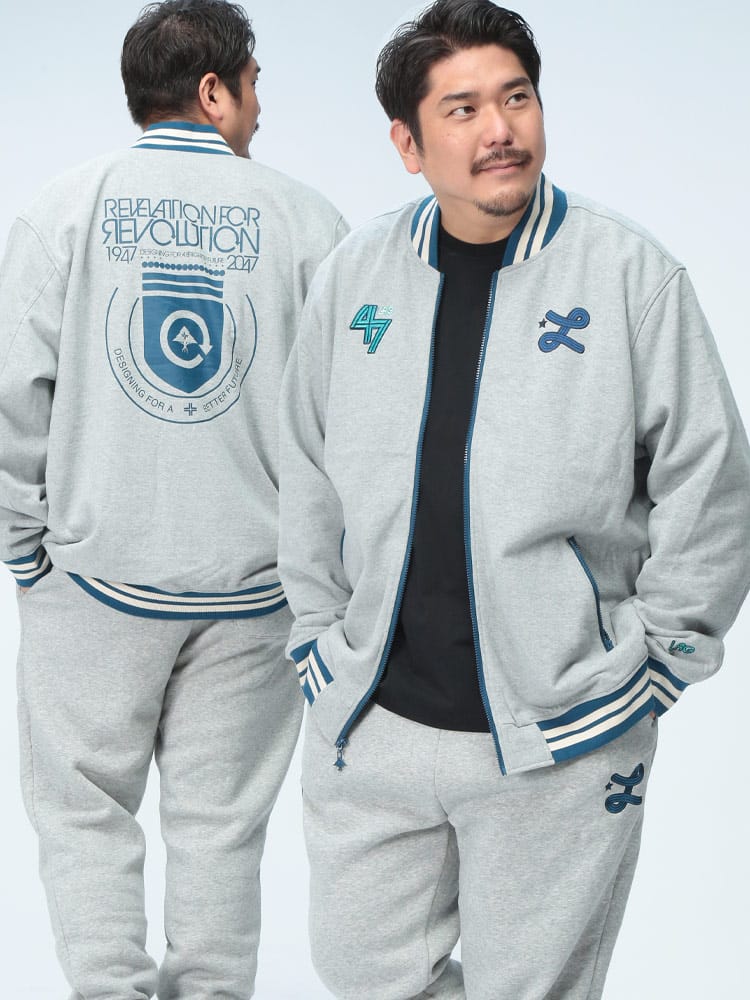 ボンバージャケット スウェット バックロゴ  CREATIVE REVOLUTION FLEECE BOMBER アウター ブルゾン スタジャン 羽織 ジャンパー 大きいサイズ メンズ
