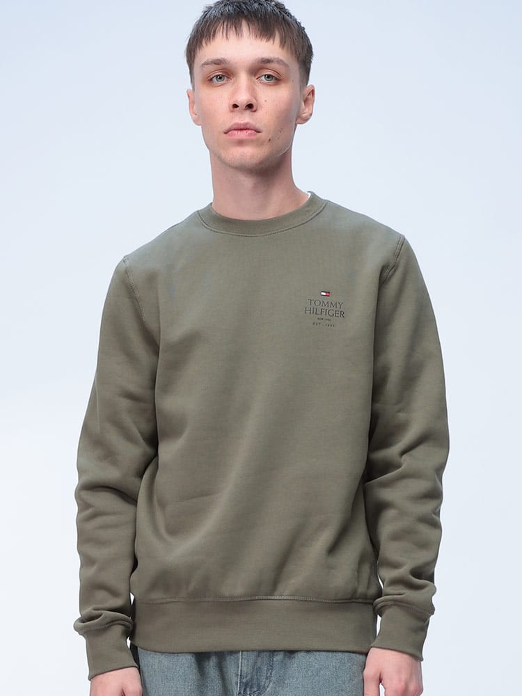 TOMMY HILFIGER (トミーヒルフィガー) 裏起毛 胸ロゴ クルーネック 