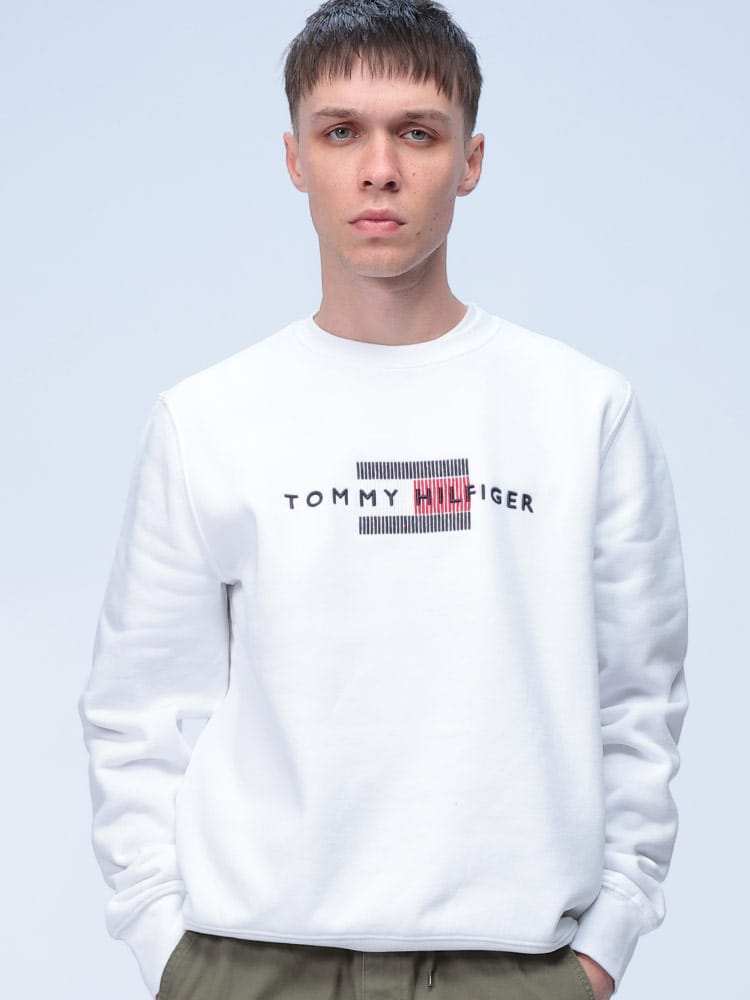 TOMMY HILFIGER (トミーヒルフィガー) 裏起毛 ロゴ刺繍 クルーネック トレーナー MW0MW35541