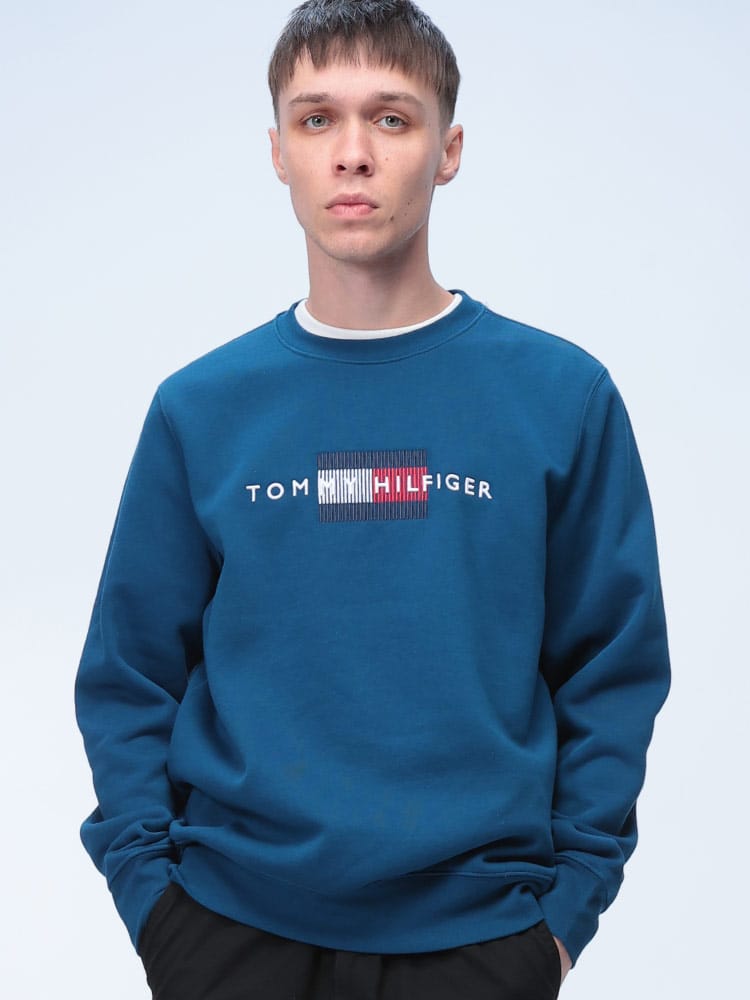 TOMMY HILFIGER (トミーヒルフィガー) 裏起毛 ロゴ刺繍 クルーネック トレーナー MW0MW35541