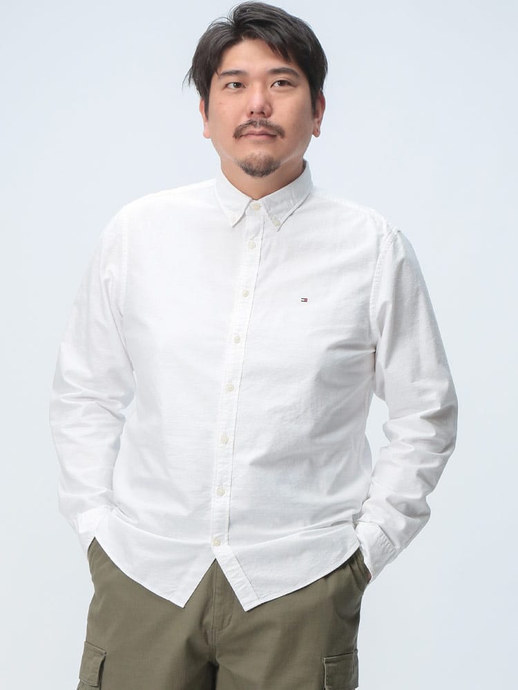 長袖 シャツ コットン ドビー織り オックスフォード トップス カジュアルシャツ ボタンダウン 大きいサイズ メンズ