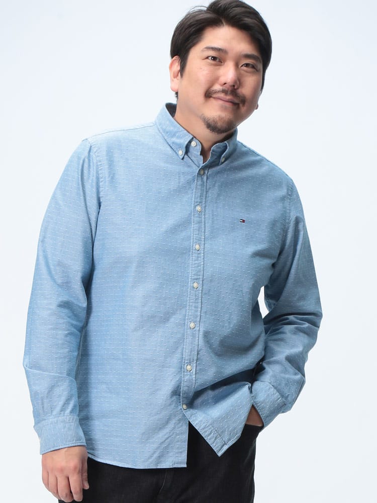 長袖 シャツ コットン ドビー織り オックスフォード トップス カジュアルシャツ ボタンダウン 大きいサイズ メンズ