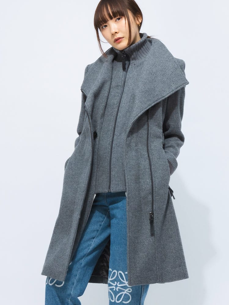 Calvin Klein (カルバンクライン) ウール混 ジップ ベルト付き コート 