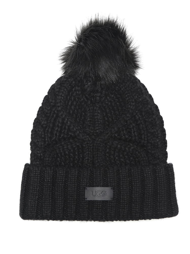 UGG (アグ) ポンポン ロゴラベル チャンキーニット帽 Cable Beanie With Pom UGGL1008【サカゼン公式通販】