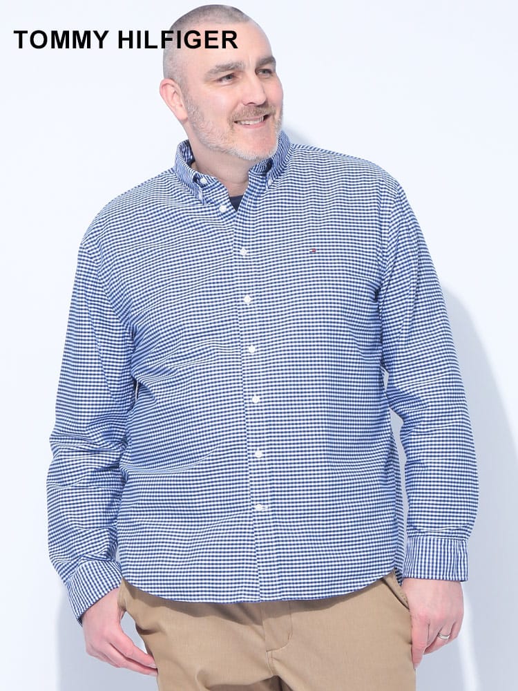 綿100％ ギンガムチェック レギュラーフィット オックスフォード ボタンダウン 長袖 シャツ 大きいサイズ メンズ