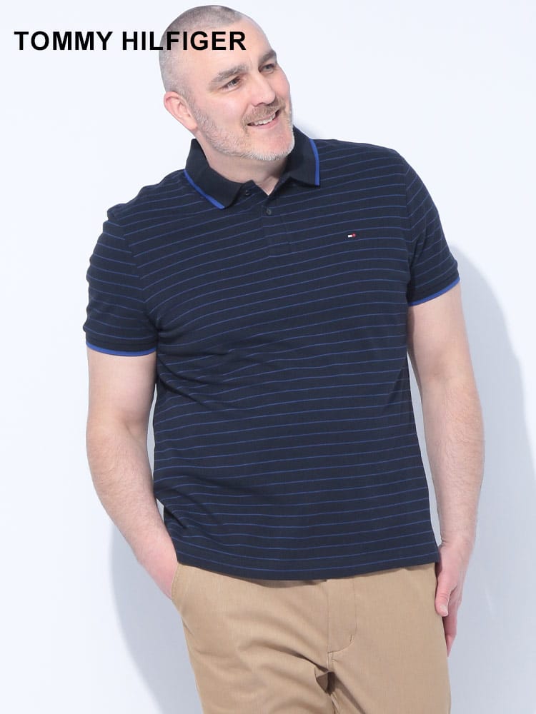 オックスフォード 細ボーダー レギュラーフィット 半袖 ポロシャツ 大きいサイズ メンズ