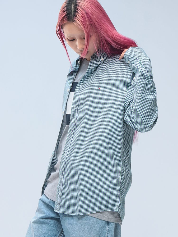 TOMMY HILFIGER (トミーヒルフィガー) 綿100％ ギンガムチェック レギュラーフィット ボタンダウン 長袖 シャツ MW0MW37548