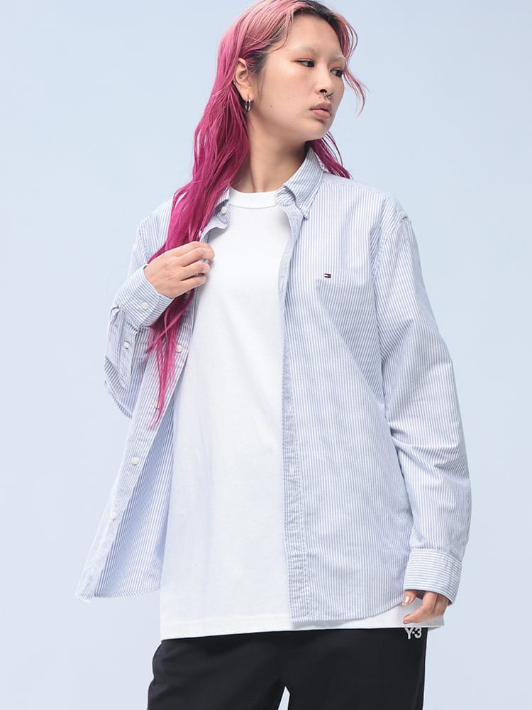 TOMMY HILFIGER (トミーヒルフィガー) 綿100％ ストライプ レギュラーフィット オックスフォード ボタンダウン 長袖 シャツ MW0MW36238