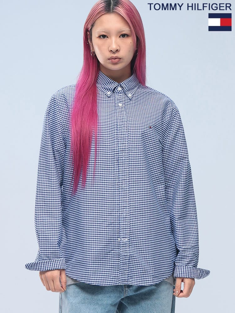 TOMMY HILFIGER (トミーヒルフィガー) 綿100％ ギンガムチェック レギュラーフィット オックスフォード ボタンダウン 長袖 シャツ MW0MW36395