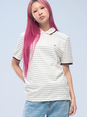 TOMMY HILFIGER (トミーヒルフィガー) オックスフォード 細ボーダー レギュラーフィット 半袖 ポロシャツ MW0MW37527