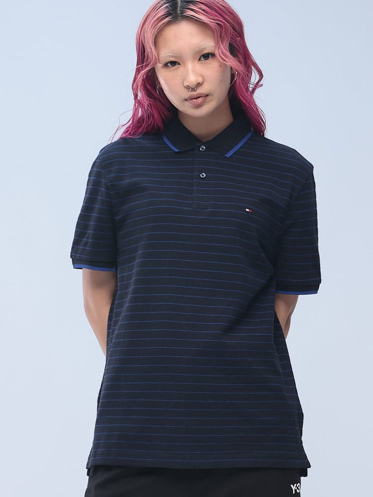 TOMMY HILFIGER (トミーヒルフィガー) オックスフォード 細ボーダー レギュラーフィット 半袖 ポロシャツ MW0MW37527