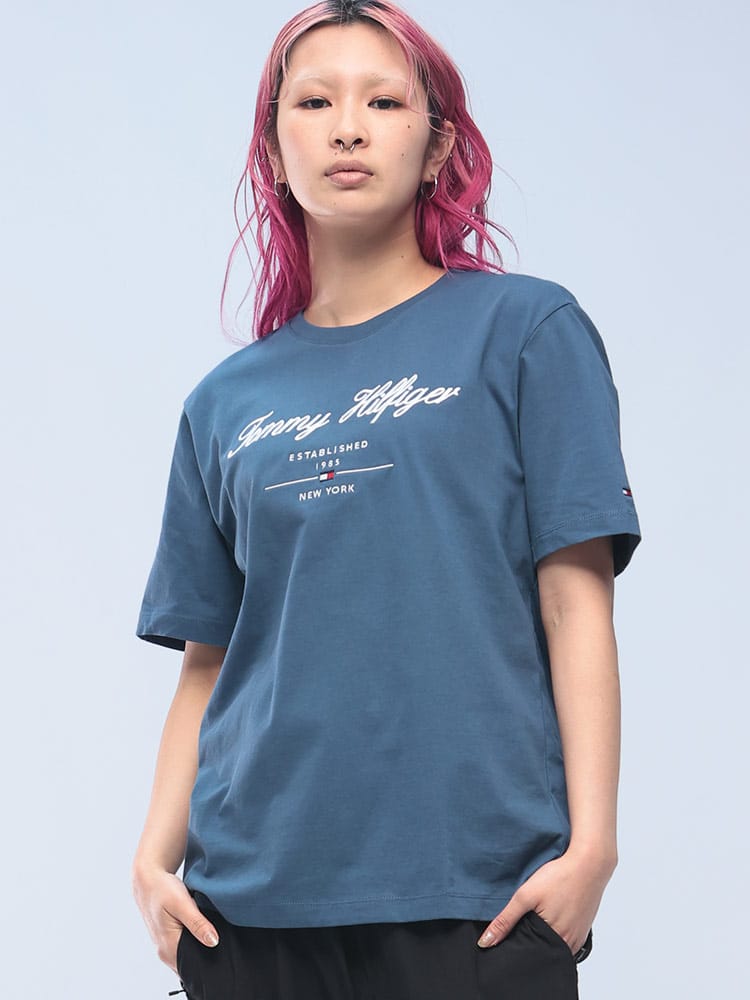TOMMY HILFIGER (トミーヒルフィガー) スクリプトロゴ レギュラーフィット クルーネック 半袖 Tシャツ MW0MW33691
