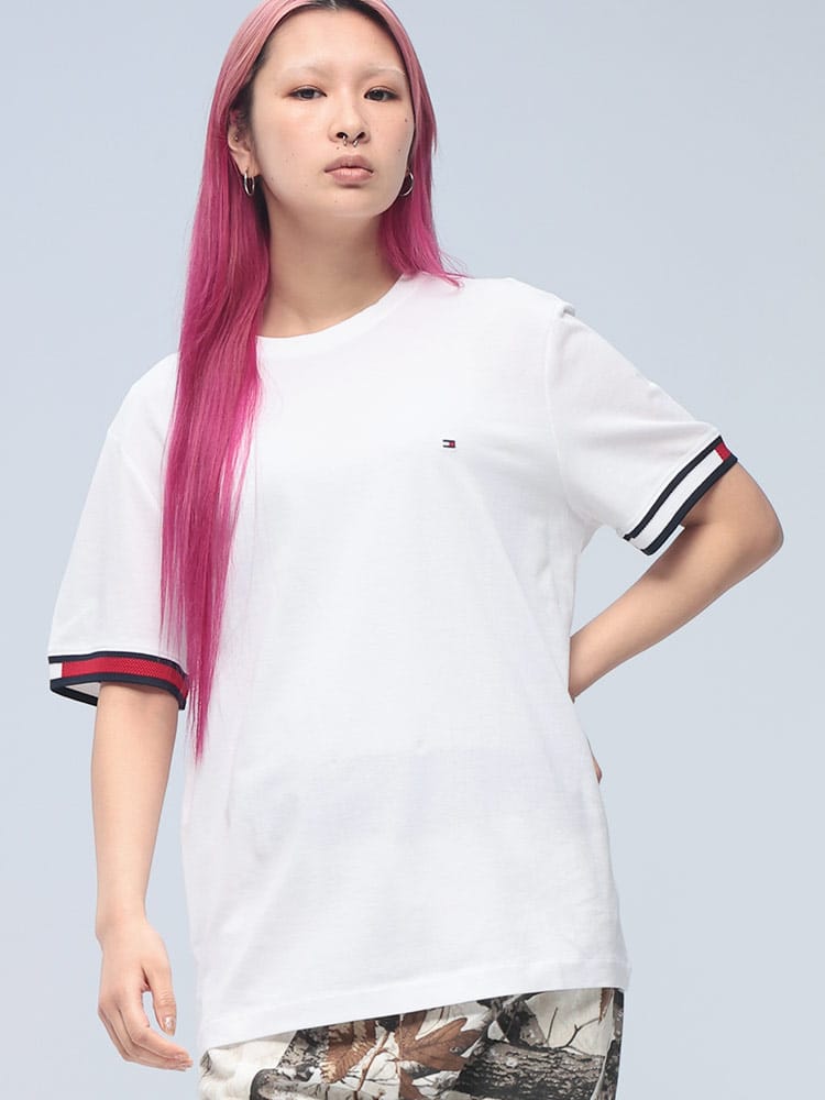 TOMMY HILFIGER (トミーヒルフィガー) フラッグカラーライン レギュラーフィット クルーネック 半袖 Tシャツ MW0MW38078