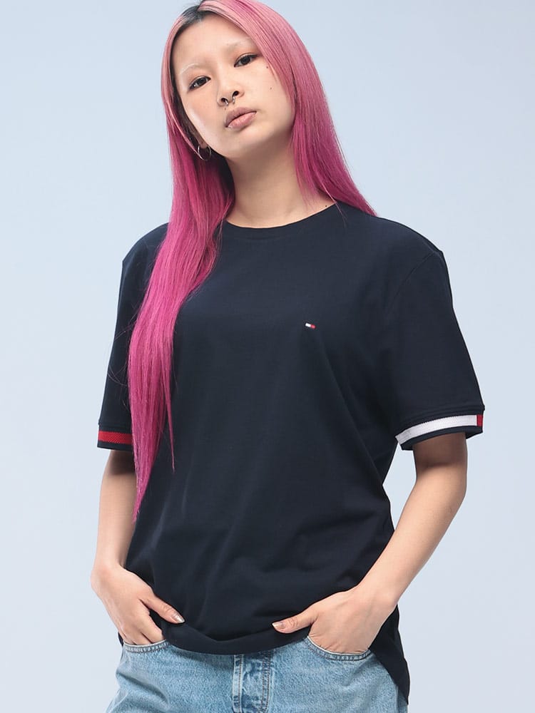 TOMMY HILFIGER (トミーヒルフィガー) フラッグカラーライン レギュラーフィット クルーネック 半袖 Tシャツ MW0MW38078