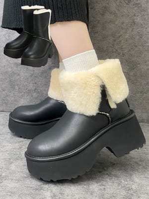 UGG (アグ) 厚底 ショート ムートンブーツ エスミーレザーブーツ 2way ブラック Esmee Leather Boot UGGL1172590 レディース