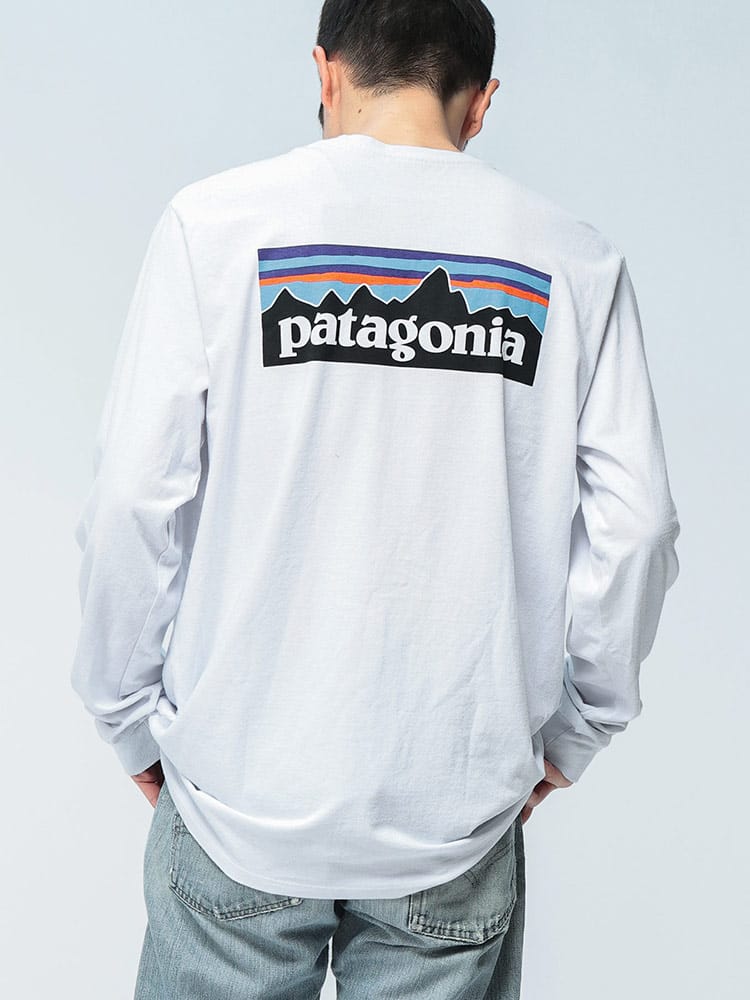Patagonia (パタゴニア) P-6ロゴ バックプリント クルーネック 長袖Tシャツ