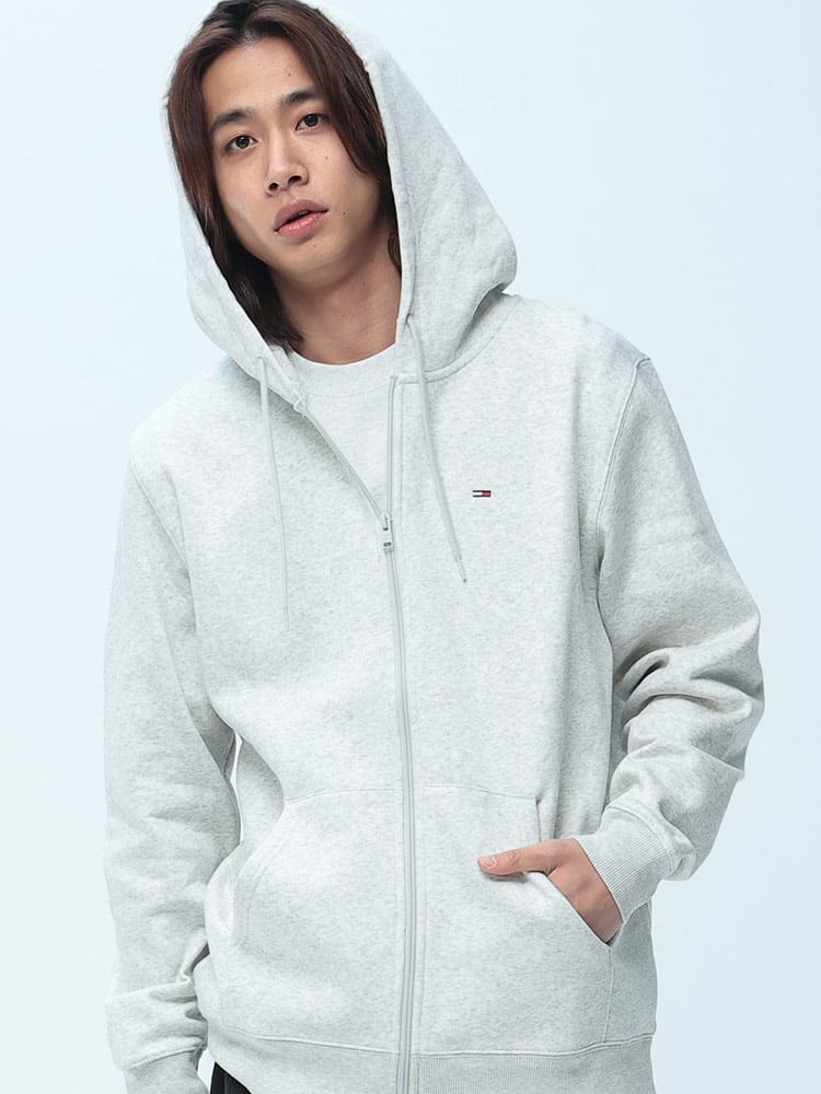 TOMMY JEANS (トミージーンズ) 裏起毛 パーカー 長袖 フルジップ ワンポイントロゴ トップス フード ジップ スウェット シンプル ベーシック 秋 冬 DM0DM20743