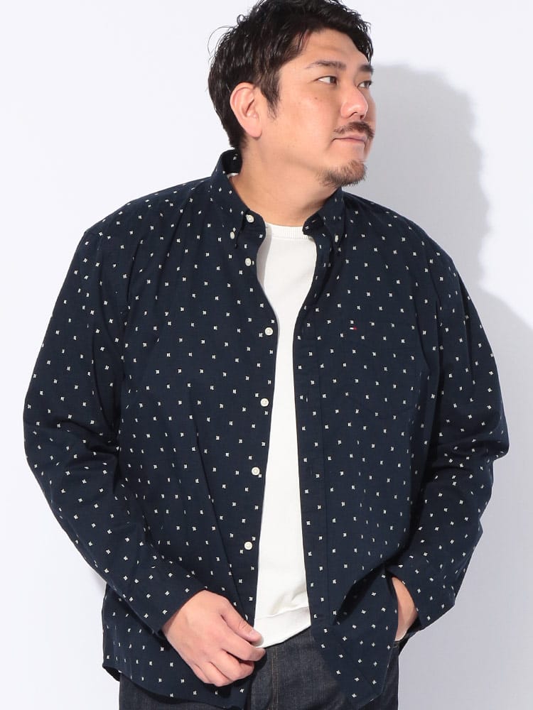 シャツ 長袖 大きいサイズ メンズ 総柄 コットン ボタンダウン トップス カジュアル プリント