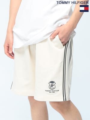 TOMMY HILFIGER (トミーヒルフィガー)　ショートパンツ 裾ロゴ 刺繍 サイドライン MW0MW42878 スウェット ハーフパンツ ユニセックス 