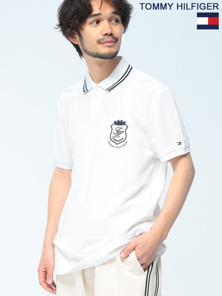 TOMMY HILFIGER (トミーヒルフィガー) ポロシャツ 半袖 MW0MW43061 胸ロゴ 刺繍 衿ライン シャツ PIQUE BADGE REG POLO ユニセックス