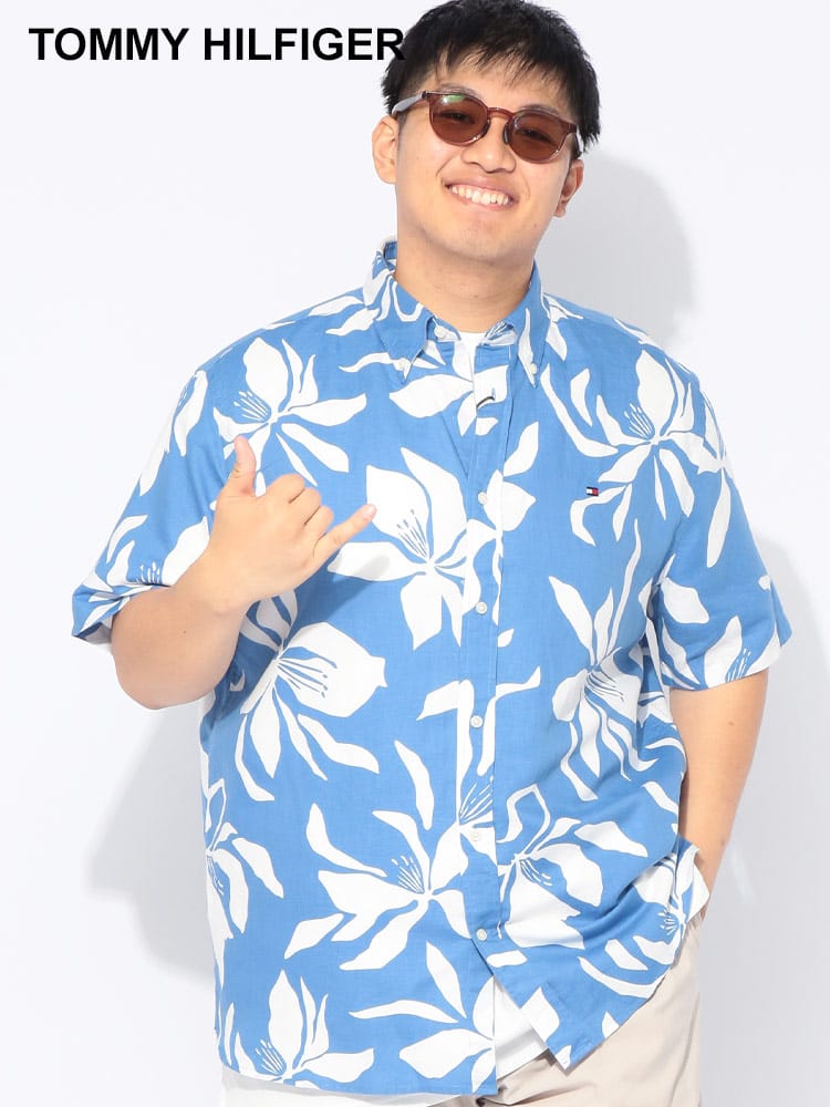 シャツ 半袖 メンズ 大きいサイズ ボタンダウン アロハシャツ ボタニカル トップス リネン シャツ 総柄 春 夏 