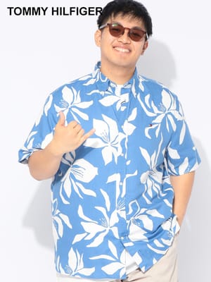 シャツ 半袖 メンズ 大きいサイズ ボタンダウン アロハシャツ ボタニカル トップス リネン シャツ 総柄 春 夏 